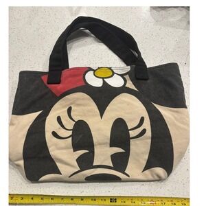 Disney Store Minnie Mickey Mouse Reversible Canvas Tote Bag Red Polka Dot 18in